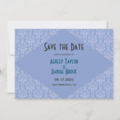 Elegant Classy Blue Damask Script Formal Wedding Save The Date (Vorderseite)