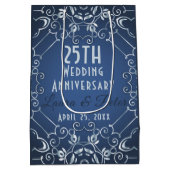 Elegant Classy Blue und Silver Wedding Jubiläum Mittlere Geschenktüte (Rückseite)
