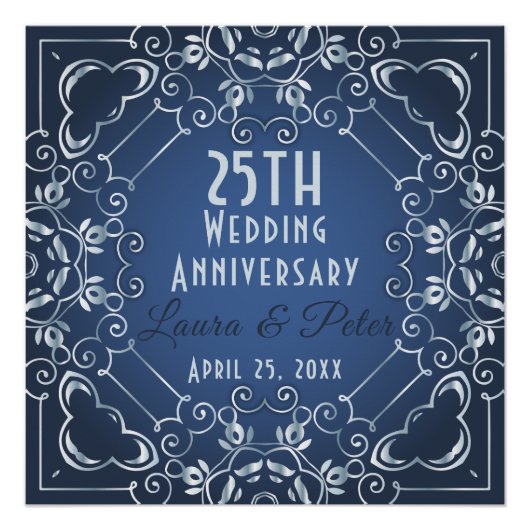 Elegant Classy Blue und Silver Wedding Jubiläum Poster (Vorderseite)