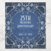 Elegant Classy Blue und Silver Wedding Jubiläum Weinetikett (Einzelnes Label)