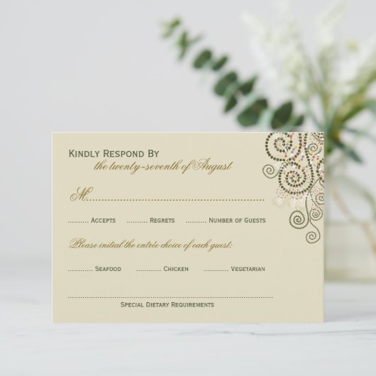 Elegant Classy Boho Green Spirals Wedding RSVP (Stehend Vorderseite)