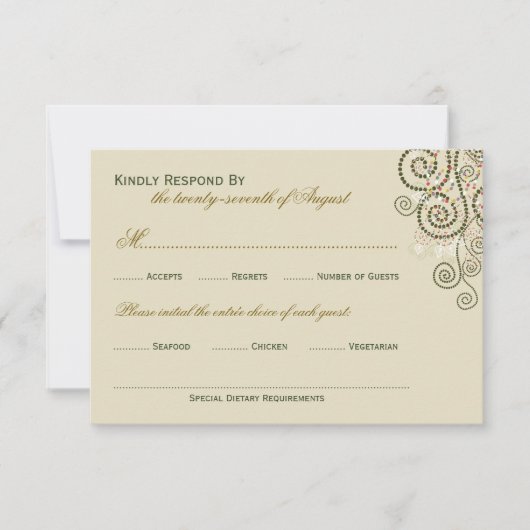 Elegant Classy Boho Green Spirals Wedding RSVP Karte (Vorderseite)