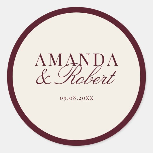 Elegant Classy Burgundy Wedding Runder Aufkleber (Vorderseite)