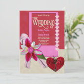 Elegant Classy Calligraphy Red Heart Bow Wedding Einladung (Stehend Vorderseite)