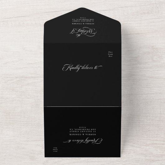 Elegant Classy Calligraphy Wedding Black All In One Einladung (Außenbereich)