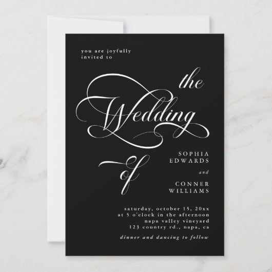 Elegant Classy Calligraphy Wedding Black Einladung (Vorderseite)