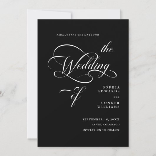 Elegant Classy Calligraphy Wedding Black Save The Date (Vorderseite)