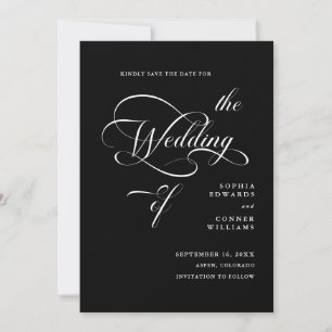 Elegant Classy Calligraphy Wedding Black Save The Date