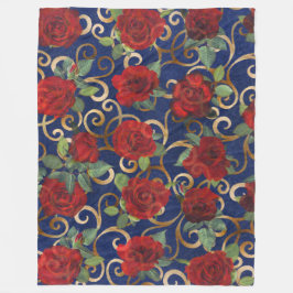 Elegant Classy Damask Vintage Rote Rose Navy Blue Fleecedecke