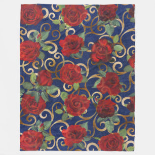 Elegant Classy Damask Vintage Rote Rose Navy Blue Fleecedecke