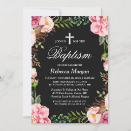 Elegant Classy Floral Bloom | Girl Baptisse Foto Einladung