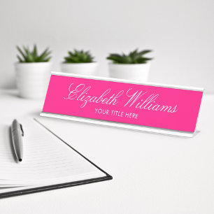Elegant Classy Girly Bright Pink Custom Schreibtischnamensplakette