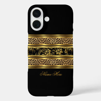 Elegant Classy Gold Black Leopard Floral iPhone 16 Hülle