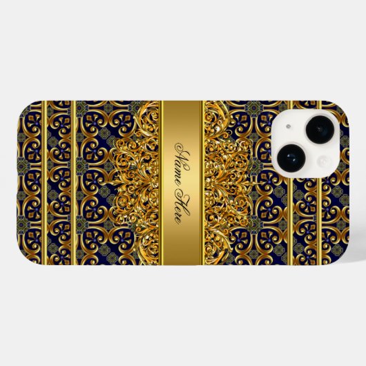 Elegant Classy Gold Blue Case-Mate iPhone Hülle (Rückseite (Horizontal))