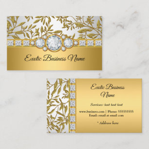 Elegant Classy Gold Damask Floral White Visitenkarte