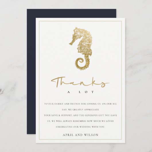 ELEGANT CLASSY GOLD FOIL NAVY SEEPFERD WEDD DANKESKARTE (Vorne/Hinten)