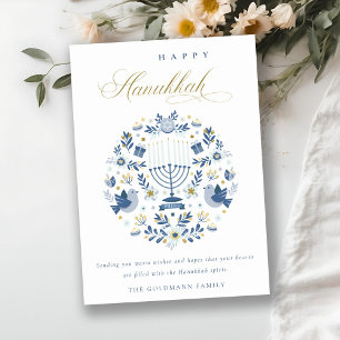 Elegant Classy Navy Blue Happy Hanukkah Floral Feiertagskarte