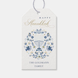 Elegant Classy Navy Blue Happy Hanukkah Floral Geschenkanhänger