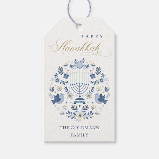 Elegant Classy Navy Blue Happy Hanukkah Floral Geschenkanhänger (Vorderseite)