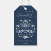 Elegant Classy Navy Blue Happy Hanukkah Floral Geschenkanhänger (Vorderseite)