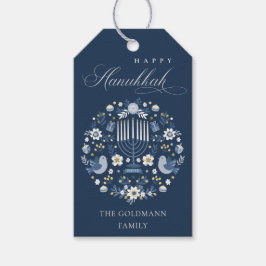 Elegant Classy Navy Blue Happy Hanukkah Floral Geschenkanhänger