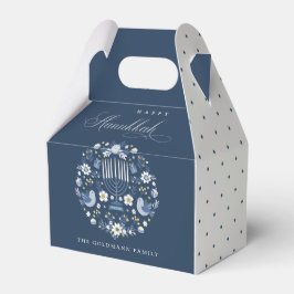 Elegant Classy Navy Blue Happy Hanukkah Floral Geschenkschachtel