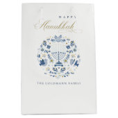 Elegant Classy Navy Blue Happy Hanukkah Floral Mittlere Geschenktüte (Vorderseite)