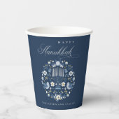 Elegant Classy Navy Blue Happy Hanukkah Floral Pappbecher (Vorderseite)