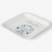 Elegant Classy Navy Blue Happy Hanukkah Floral Pappteller (Gewinkelt)