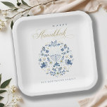 Elegant Classy Navy Blue Happy Hanukkah Floral Pappteller<br><div class="desc">Wenn Sie weitere Anpassungen benötigen,  schreiben Sie mir bitte an yellowfebstudio@gmail.com.</div>