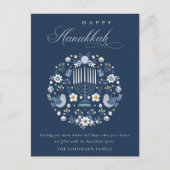 Elegant Classy Navy Blue Happy Hanukkah Floral Postkarte (Vorderseite)