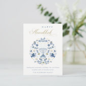 Elegant Classy Navy Blue Happy Hanukkah Floral Postkarte (Stehend Vorderseite)