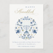 Elegant Classy Navy Blue Happy Hanukkah Floral Postkarte (Vorderseite)