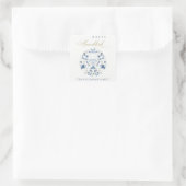 Elegant Classy Navy Blue Happy Hanukkah Floral Quadratischer Aufkleber (Tasche)