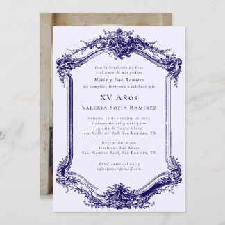 Elegant Classy Navy Blue Quinceañera 15. Geburtsta Einladung