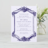 Elegant Classy Navy Blue Quinceañera 15th Birthday Einladung (Stehend Vorderseite)