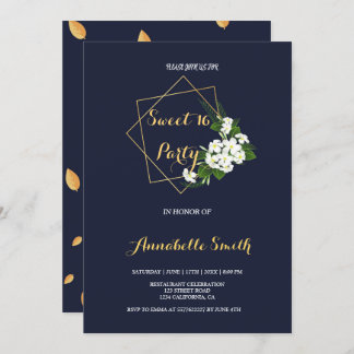 Elegant Classy Navy Geometric Sweet 16 Einladung
