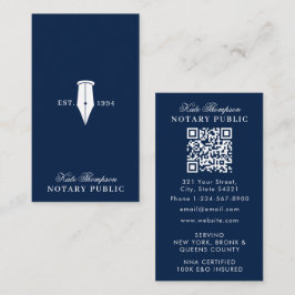 Elegant Classy Notary Signing Agent QR Code Blue Visitenkarte