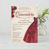 Elegant Classy Quinceanera 15th birthday Burgundy Einladung (Stehend Vorderseite)