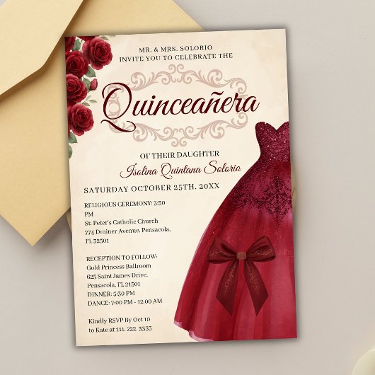 Elegant Classy Quinceanera 15th birthday Burgundy Einladung