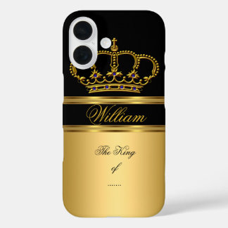 Elegant Classy Royal King Gold Black Crown 4b iPhone 16 Hülle