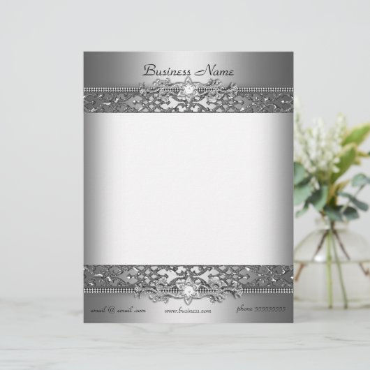 Elegant Classy Silver Damask Embossed Jewel Briefbogen (Stehend Vorderseite)