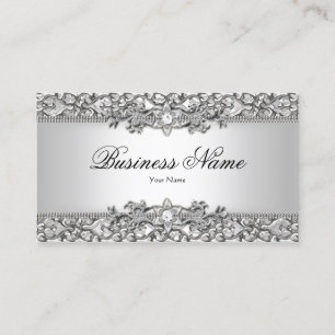 Elegant Classy Silver Gray Damask Visitenkarte