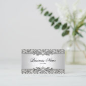 Elegant Classy Silver Gray Damask Visitenkarte (Stehend Vorderseite)