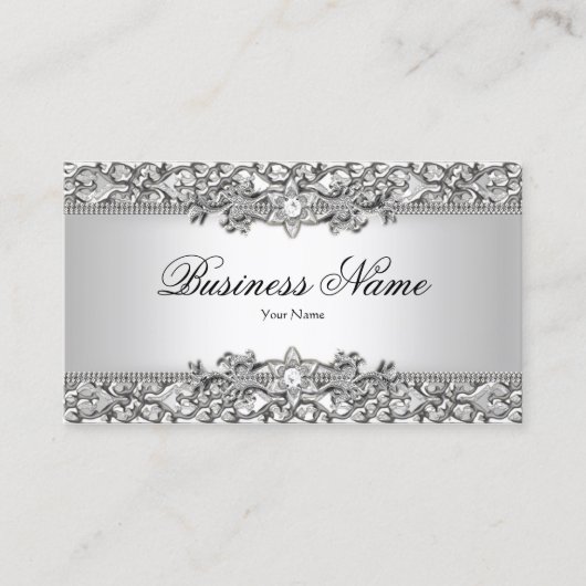 Elegant Classy Silver Gray Damask Visitenkarte (Vorderseite)