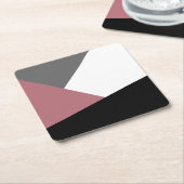 elegant clear dusty pink, black, grey geometrik rechteckiger pappuntersetzer (angewinkelt)