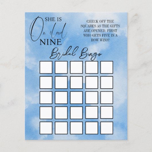 Elegant Cloud Nine Blue Brautparty Bingo Game (Vorderseite)