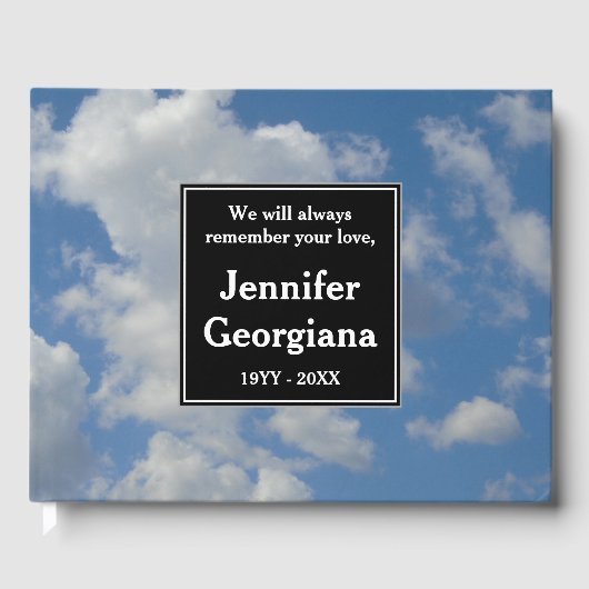 Elegant Cloudy Sky Memorial Guestbook Gästebuch (Vorderseite)