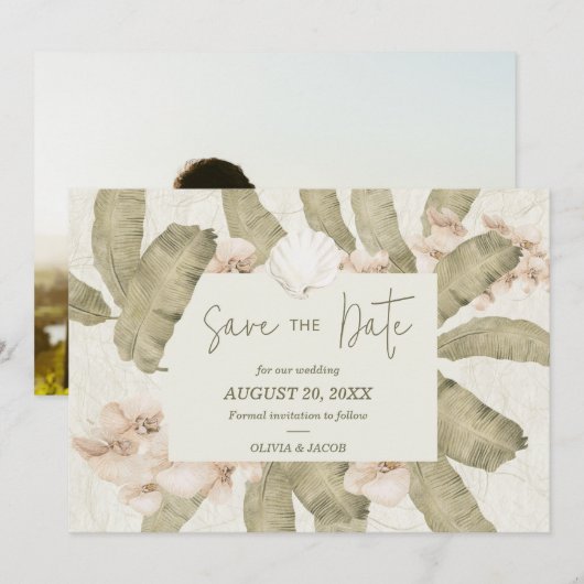 Elegant Coastal Beach Photo Save The Date (Vorne/Hinten)