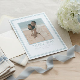 Elegant Coastal Blue Modern Wedding Photo Dankeskarte